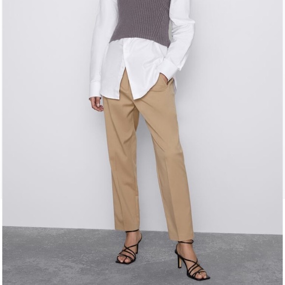 Zara Pants - Zara Tan High Waisted Pants with Darts Size XL*